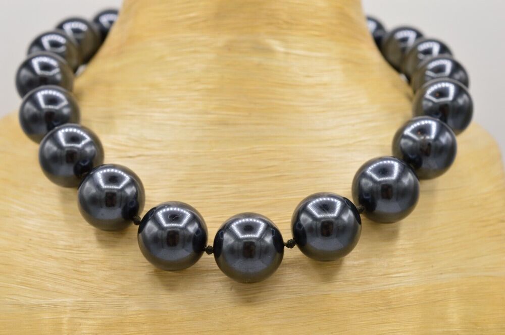 Monet Vintage Collar Statement Necklace Chunky Thick Gray Beaded Signed Bin3C